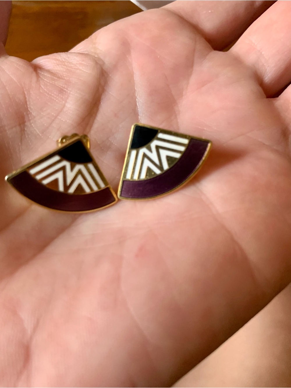 Laurel Burch Gold-Tone Fan Earrings in Plum and Black